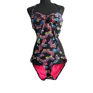 Joe boxer Womens One Piece Swimsuit Sz M Halter‎ Babydoll Beach Colorful Summer